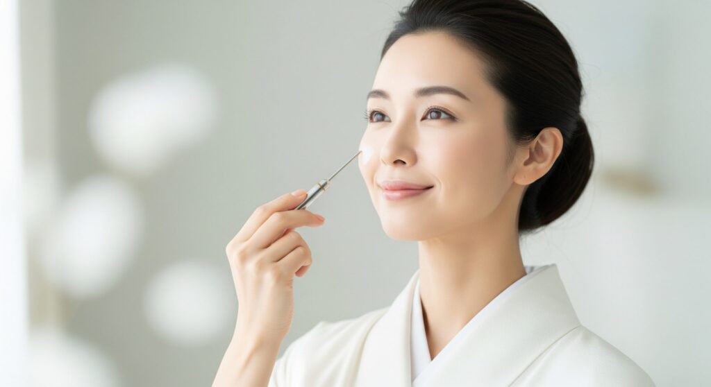 フェイスポインターを正しく使って効果を実感している女性。