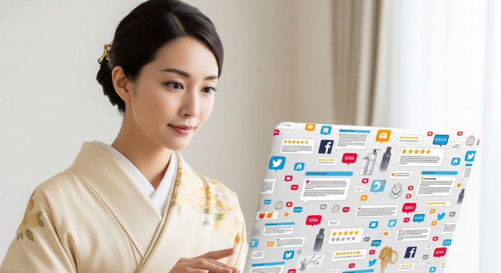 フェイスポインターの口コミを調べている女性。
