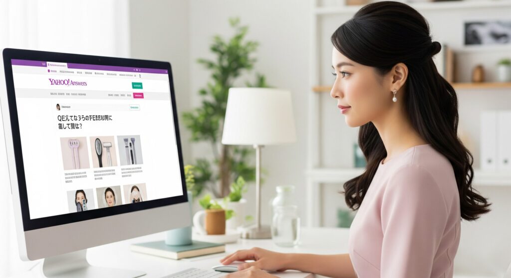 Yahoo!知恵袋でフェイスポインターの質問を見ている女性。