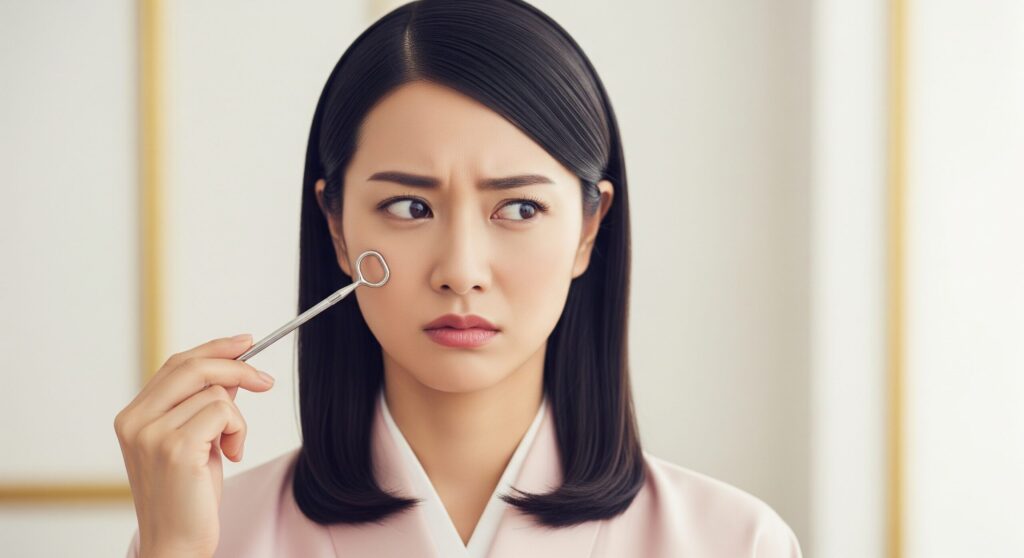 フェイスポインターで失敗して困っている女性。