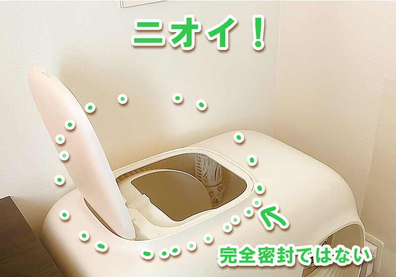 全自動猫トイレでも完全にニオイを消し去ることは難しく、残ってしまう可能性を示す画像。
