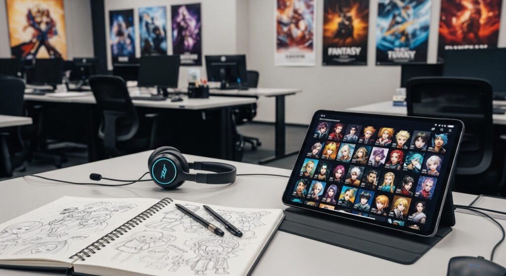 高卒でゲーム業界を目指す上で学歴より重要な「スキル・情熱・コミュニケーション」を象徴するデザイナーの机。