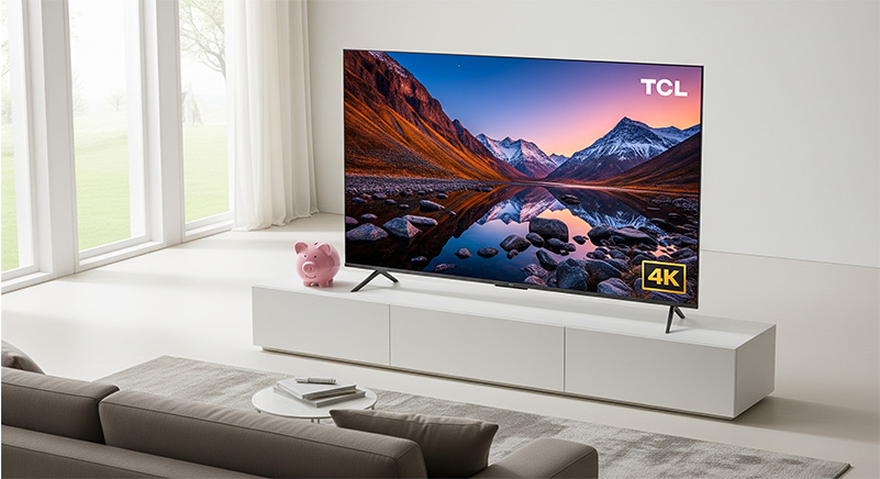 TCLテレビの総合的な評判を象徴する画像。価格と性能のバランスが優れていることを示しており、「コスパ最強」という評判を表現している。