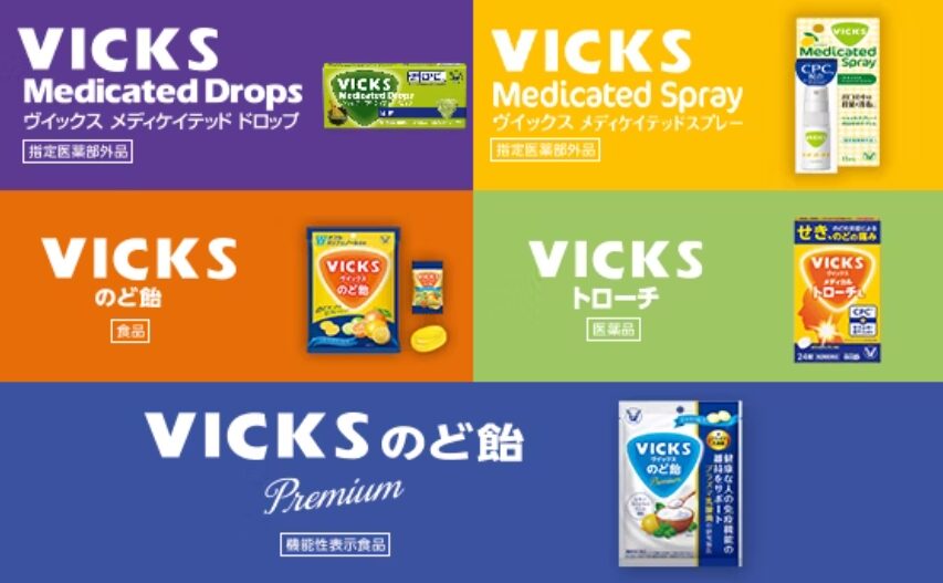 ヴィックスの公式画像、ヴィックスの主要商品が並んでいる