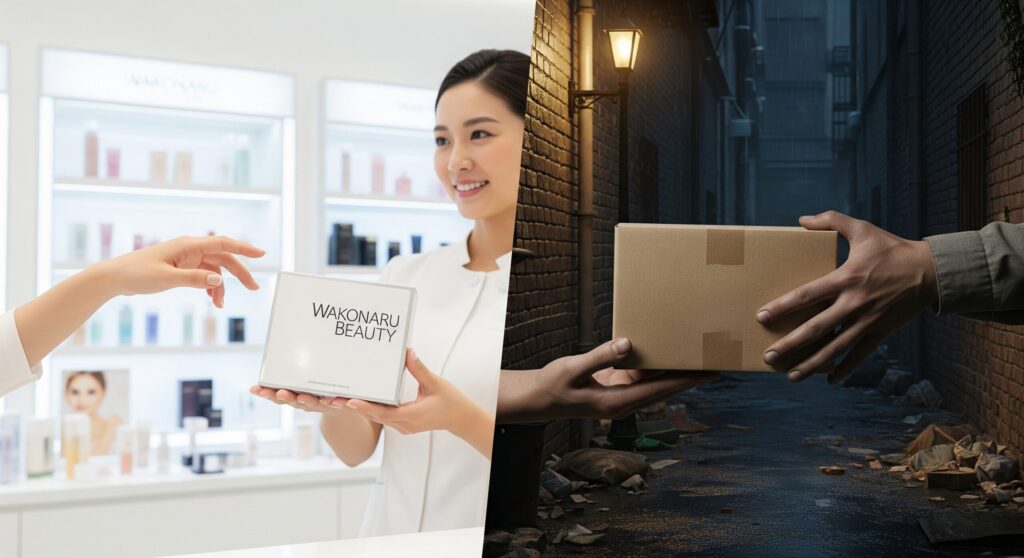 wakonaru beauty buy safely 効果ない偽物を避け、安全な本物のワコナルビューティーを購入する場所を選ぶイメージ画像。