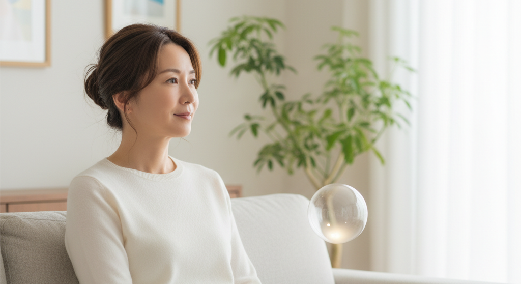 ソファに座り遠くを見つめる女性。池脇千鶴の結婚の真相と「激変」の謎、病気の噂を調査する記事のアイキャッチ画像。