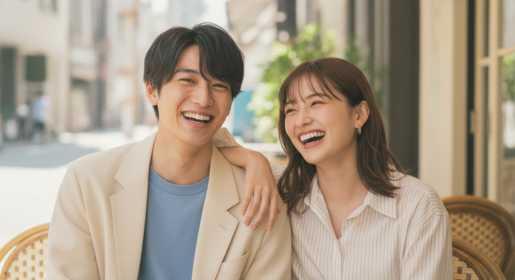 板垣瑞生と松井愛莉の熱愛の噂について、カフェテラスで笑顔を見せる二人の写真で真相を問いかける記事のアイキャッチ画像。