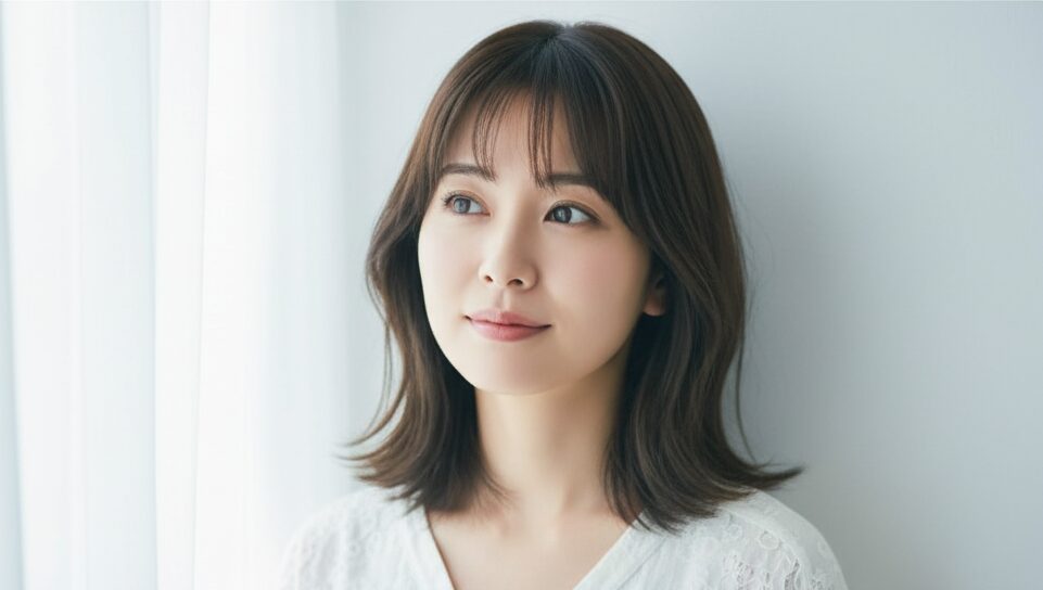 内田有紀が自宅で小さな観葉植物を優しく見つめ微笑む様子。子供に関する噂の真相と彼女のプライベートな一面を表現する画像。